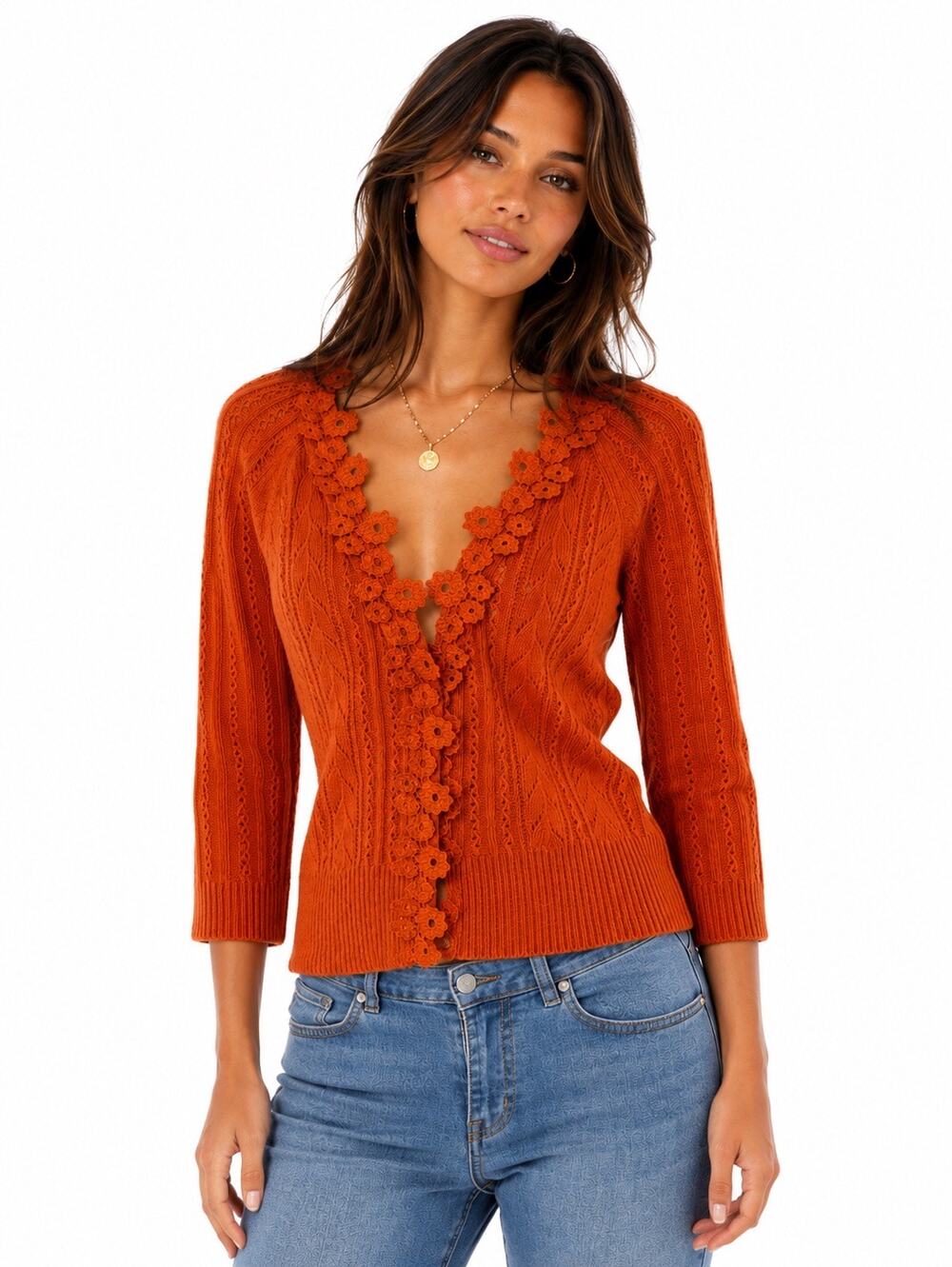 Nick & Mo Exclusive Collection Burnt Orange Wool & Angora Blend Cardigan Sweater